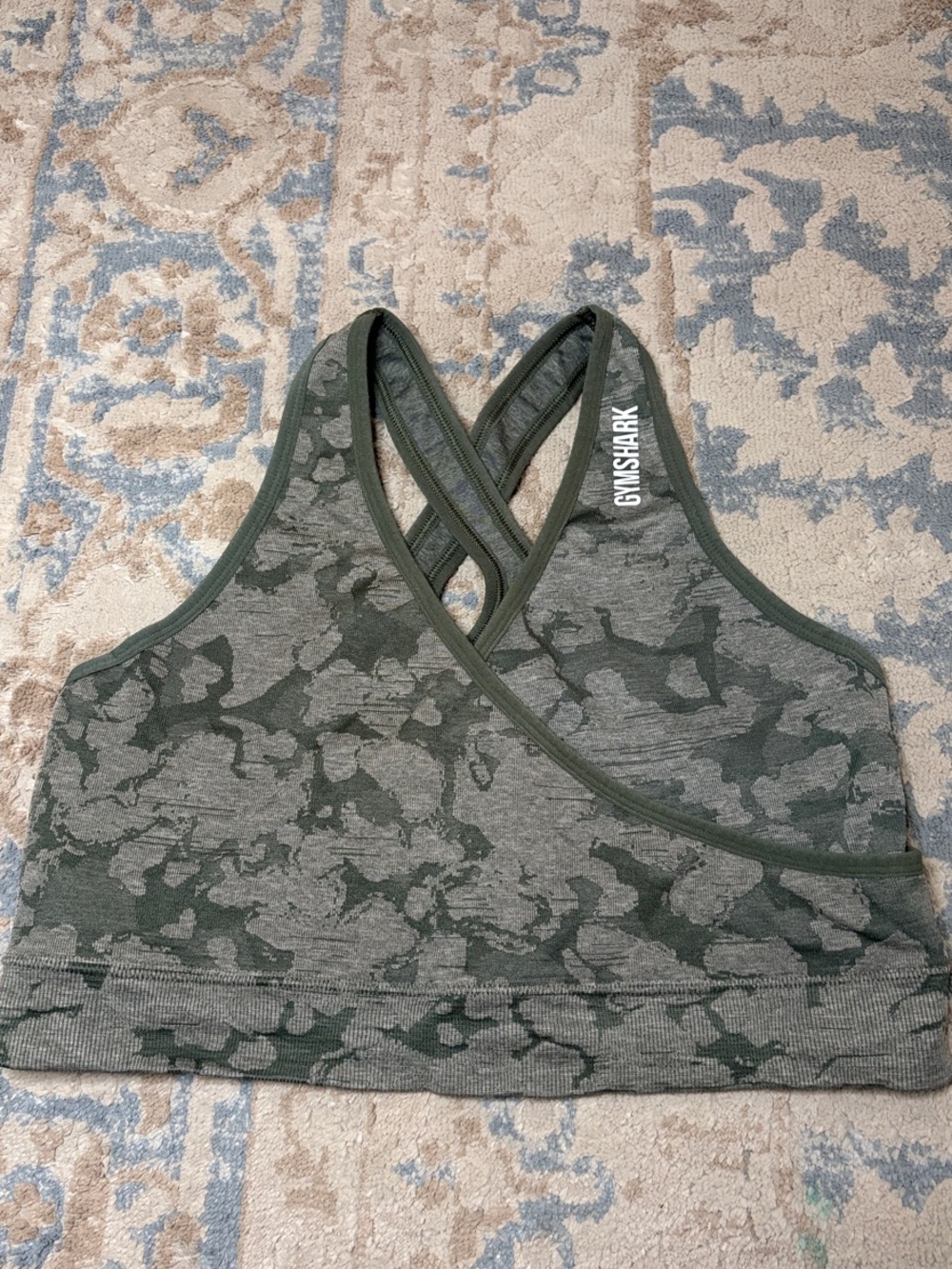 Gymshark Olive Camo Crossback Seamless Sports Bra